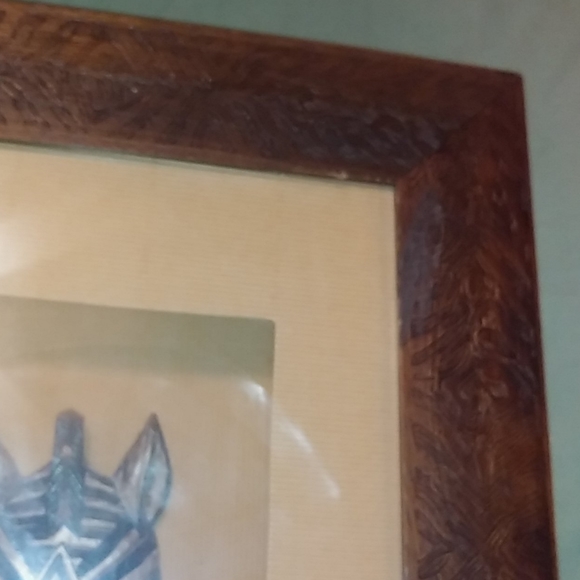 SALE! Wooden Tribal Carved Zebra Mask Shadowbox Safari Framed Art MUST LOOK - Picture 3 of 5